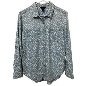 Intro. Women’s Chambray Button Up Top Sz Small Roll Tab‎ Soft
